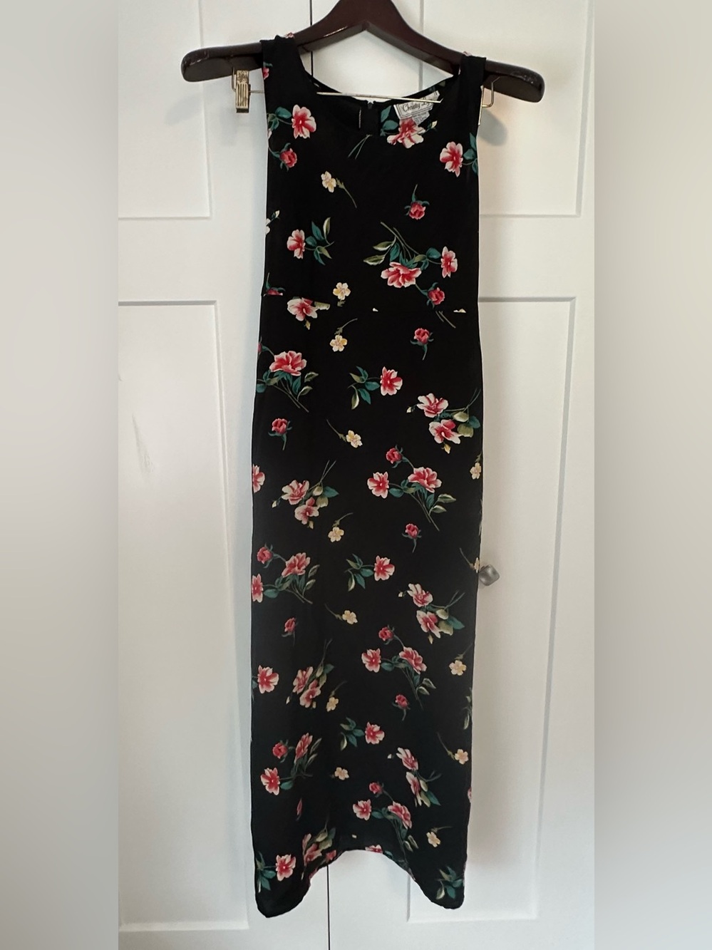 Vintage 90s Christy Lyn Black Floral Maxi Dress with Pink and Green Print‎ 11/12